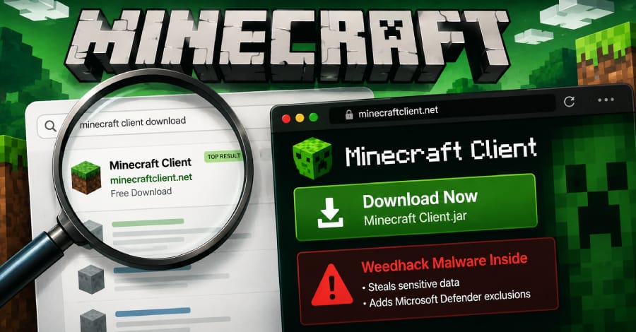 Вредоносное ПО Weedhack распространяется через фейковые клиенты Minecraft и поисковую оптимизацию
