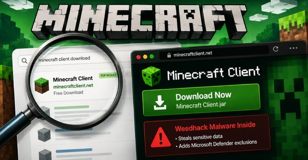Вредоносное ПО Weedhack распространяется через фейковые клиенты Minecraft и поисковую оптимизацию